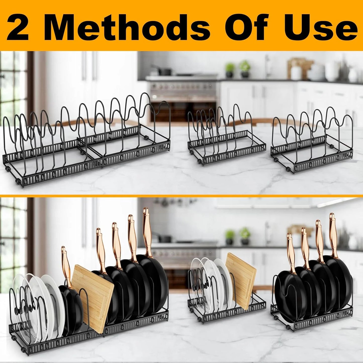 Expandable Pot Lid Organizer, Pots and Pans Lid Rack, Adjustable Pot Lid Holders for Cabinet, Clearance