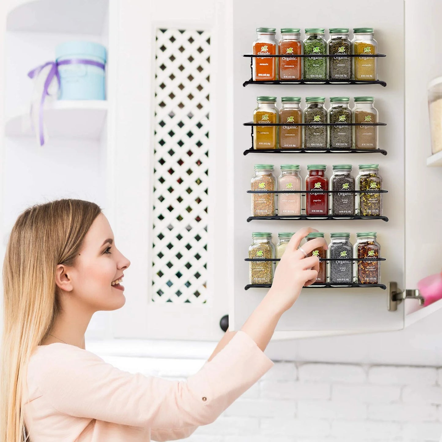 Spice Rack Organizer for Cabinets or Wall Mounts, 4 Tier Hanging Racks, Space Saving Seasoning Organizer for Kitchen Cabinet, Cupboard or Pantry Door, Metal, 11.5"