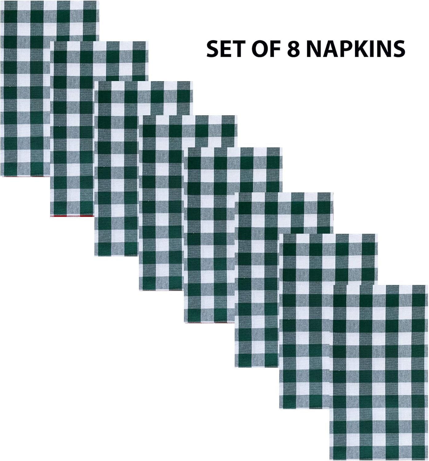 Buffalo Check Rustic Indoor/Outdoor Cotton Napkins by - Cottage Style Gingham Check Pattern - Set of 8 Napkins, Hunter