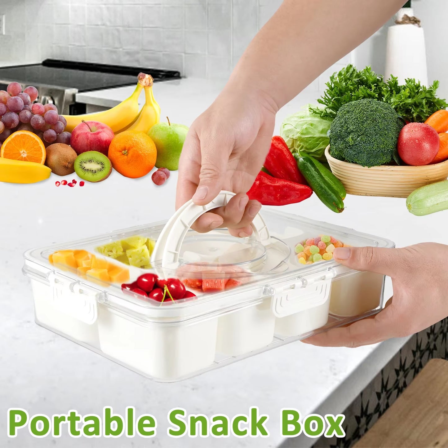 Food Storage Tray Divided Serving Tray with Sealing Lid Rectangular Snack Serving Tray with Push Snap Lock Table Storage KIT