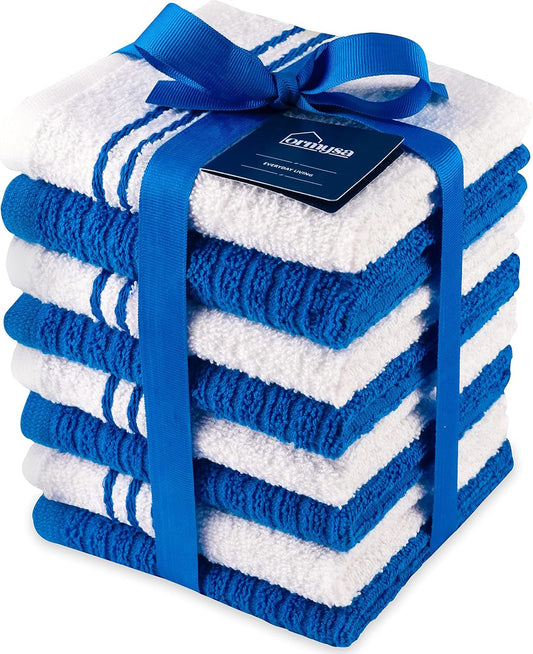 8 Pack Kitchen Dish Cloths for Washing Dishes - Blue White, 12 X12 Inches Dishcloths for Kitchen Fast Absorbing Quick Dry Super Soft Dish Rags