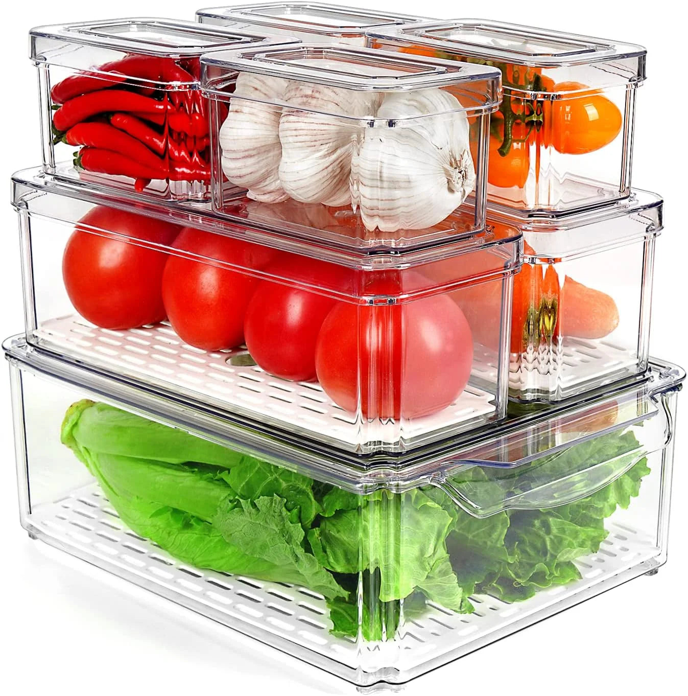 Set of 7 Fridge Organizer Refrigerator Organizer Bins with Lids, Fridge Organization and Storage Clear Containers, Stackable Plastic Pantry Storage Bins for Fruits, Vegetable, Food, BPA Free