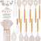 33 PCS Silicone Cooking Utensils Set, Kitchen Utensils Spatula Set with Holder, Wooden Handles Heat Resistant & BPA Free & Non-Toxic -Best Kitchen Gadgets Tools for Cookware(Khaki)