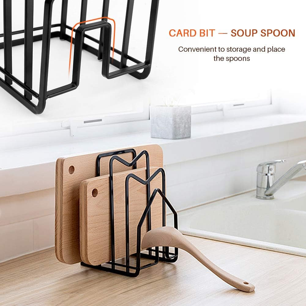 Cutting Board Holder,Cutting Board Organizer Pot Pan Lid Rack,Chopping Board Rack Organizer,Kitchen Countertop Drain Storage Shelf,Dishes Organizer Flat Steel 4.8 X 5.51 X 8.58 In. (Black)