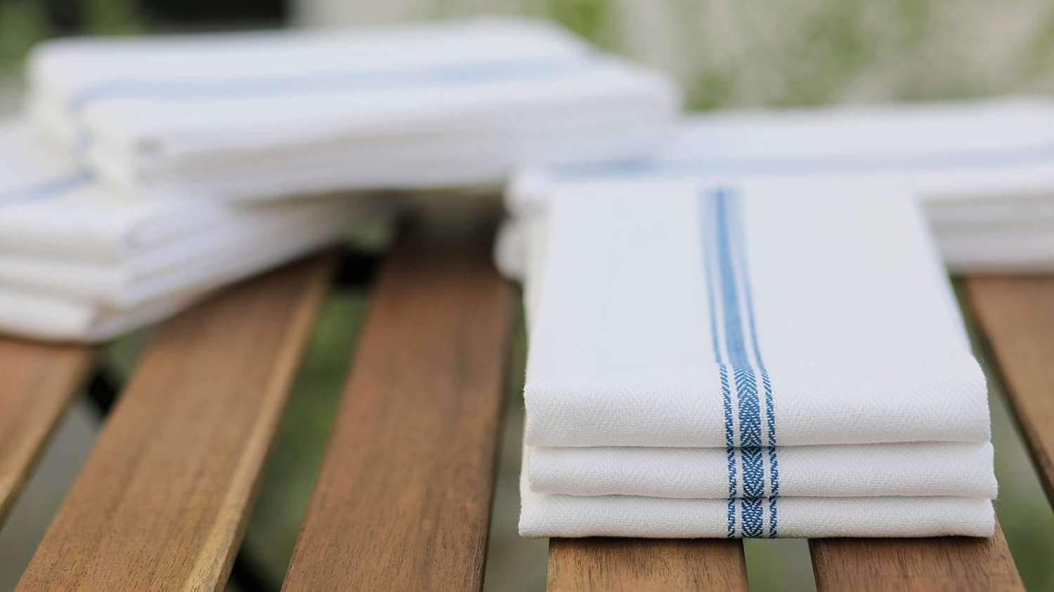 Cotton Herringbone White Dish Towels Set of 12 - Highly Absorbent, Super Soft Tea Towel with Hanging Loops - Extra Large Quick Dry Bar Towel (16X28 Inch - Blue)