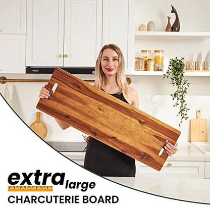 36" Large Charcuterie Board with Handles - Extra Long Wooden Serving Cheese B...