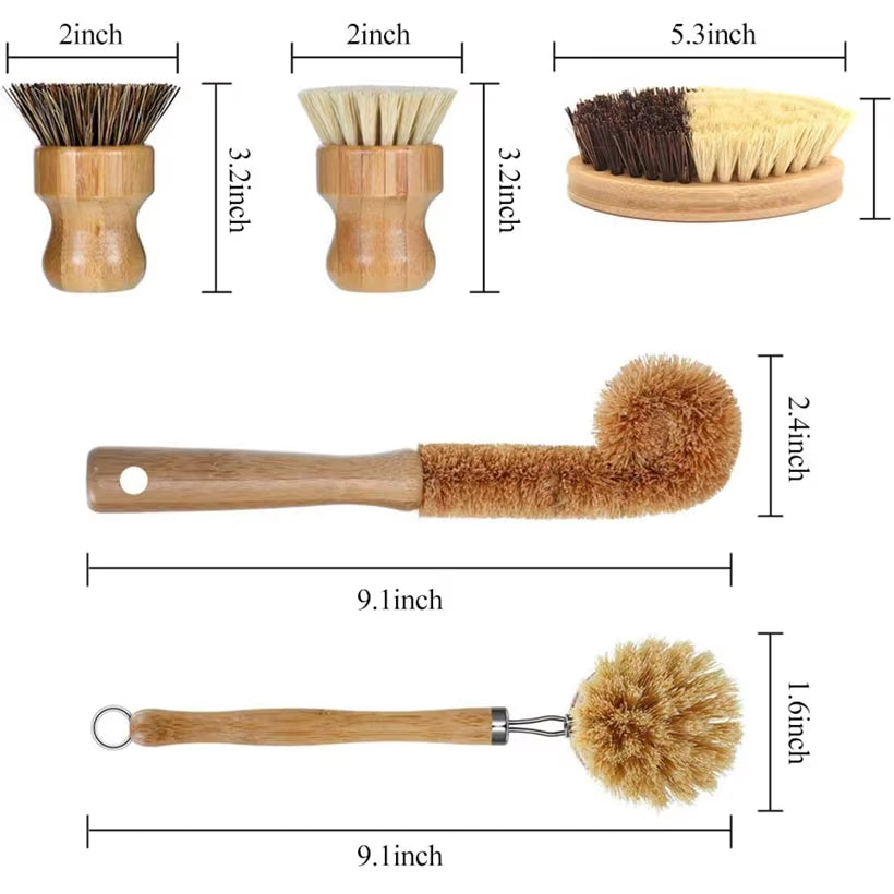 Natural Bamboo Dish Scrub Brush Set Eco Friendly Dish Brush with Bamboo Handle Dish Scrubbers Kitchen Cleaning Brush