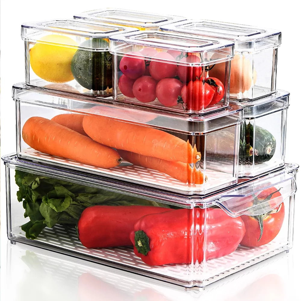 Set of 7 Fridge Organizer Refrigerator Organizer Bins with Lids, Fridge Organization and Storage Clear Containers, Stackable Plastic Pantry Storage Bins for Fruits, Vegetable, Food, BPA Free