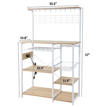 Pantry Cart Microwave Stand with Storage,  60"Coffee Bar Station Kitchen Island Baker Rack for Kitchen,White