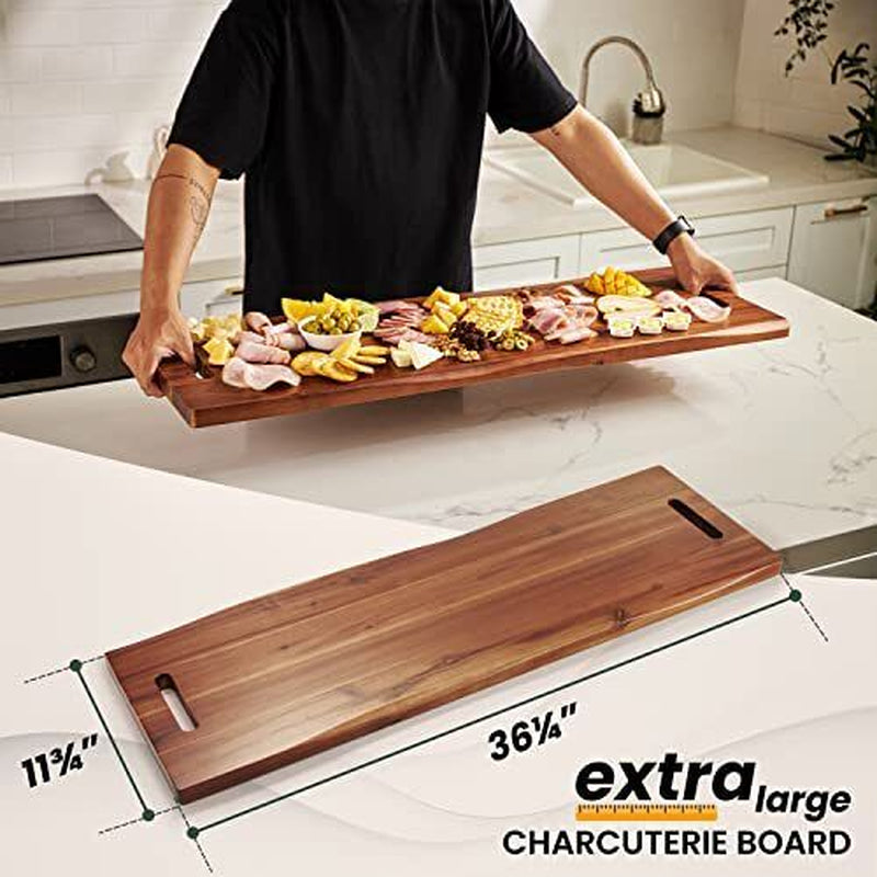 36" Large Charcuterie Board with Handles - Extra Long Wooden Serving Cheese B...