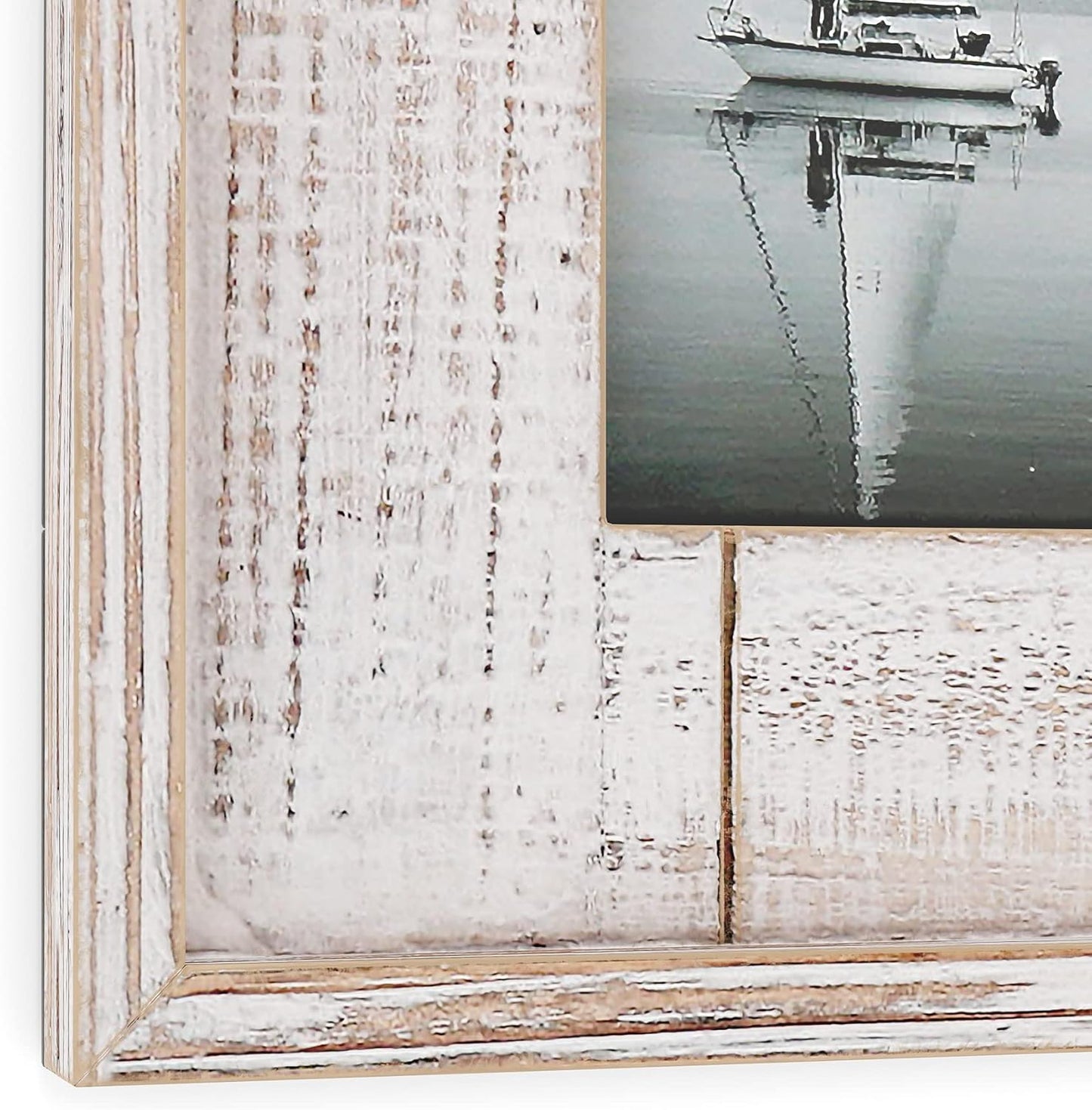 Rustic Wood Picture Frame – Farmhouse or Coastal Beach Theme Wooden Photo Frame, Distressed White (5" X 7" / 2 Frames)