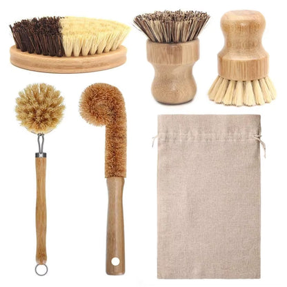 Natural Bamboo Dish Scrub Brush Set Eco Friendly Dish Brush with Bamboo Handle Dish Scrubbers Kitchen Cleaning Brush