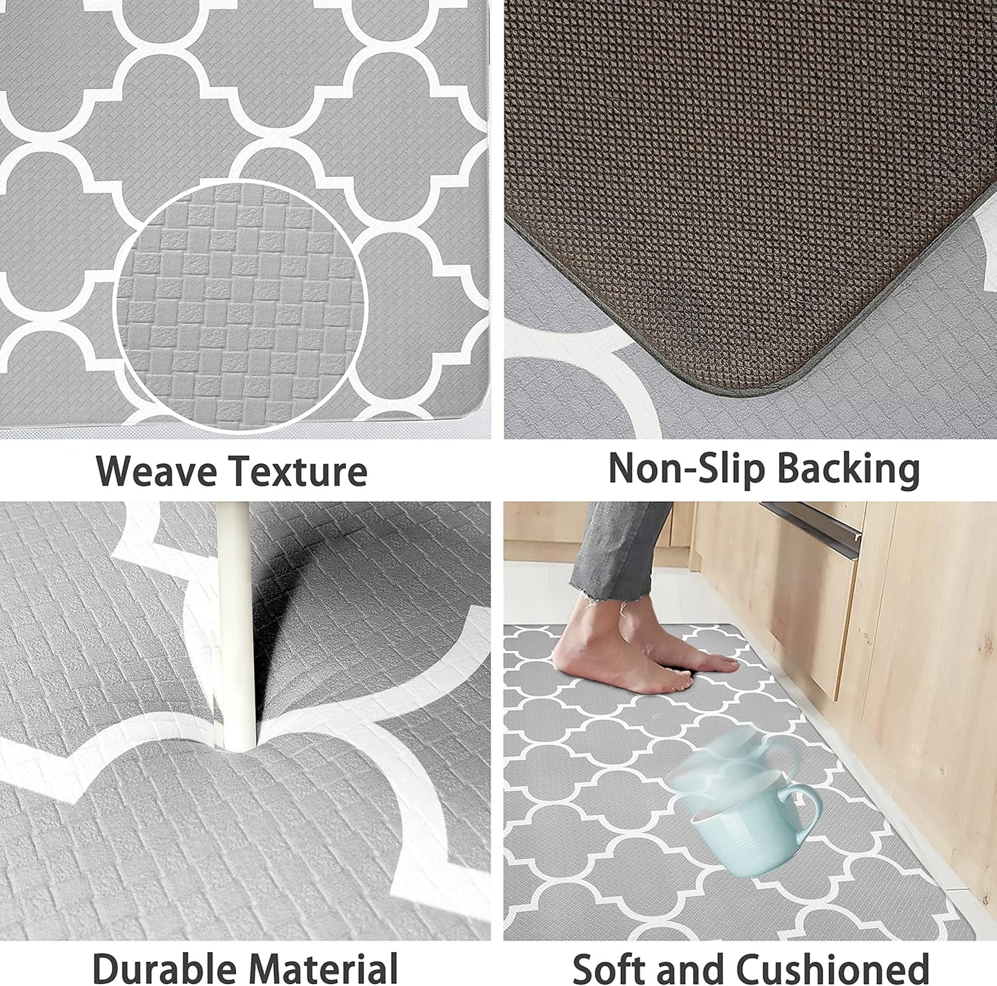 Kitchen Mat Cushioned Anti-Fatigue Floor Mat, 17.7"X30", Waterproof Non-Slip Grey Trellis Kitchen Rug Ergonomic Comfort Standing Mat for Kitchen, Home, Office, Sink, Laundry, Desk