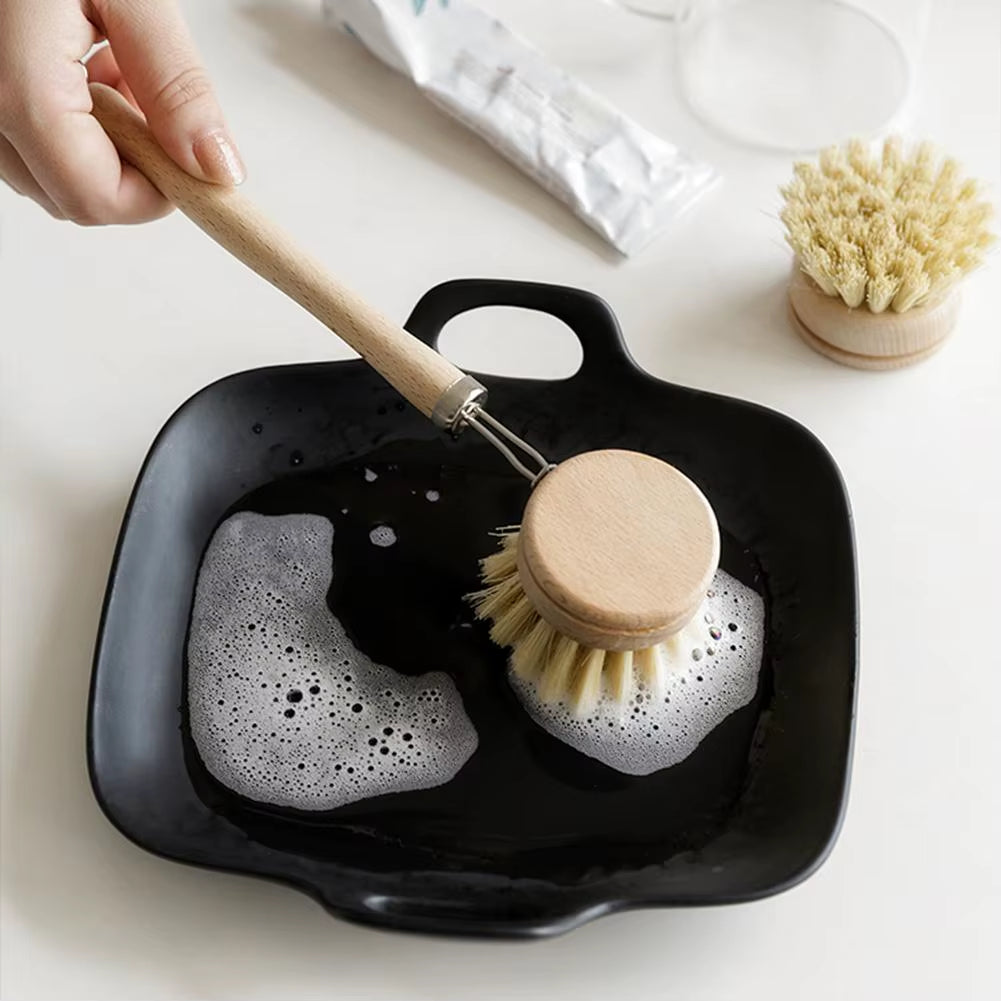 Kitchen Cleaning Brush Natural Bamboo Handle and Sisal Bristles Scrub Brush for Dish Cast Iron Skillet Pots Pans Pot Brush