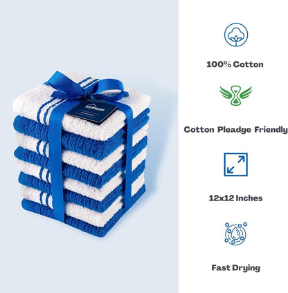 8 Pack Kitchen Dish Cloths for Washing Dishes - Blue White, 12 X12 Inches Dishcloths for Kitchen Fast Absorbing Quick Dry Super Soft Dish Rags