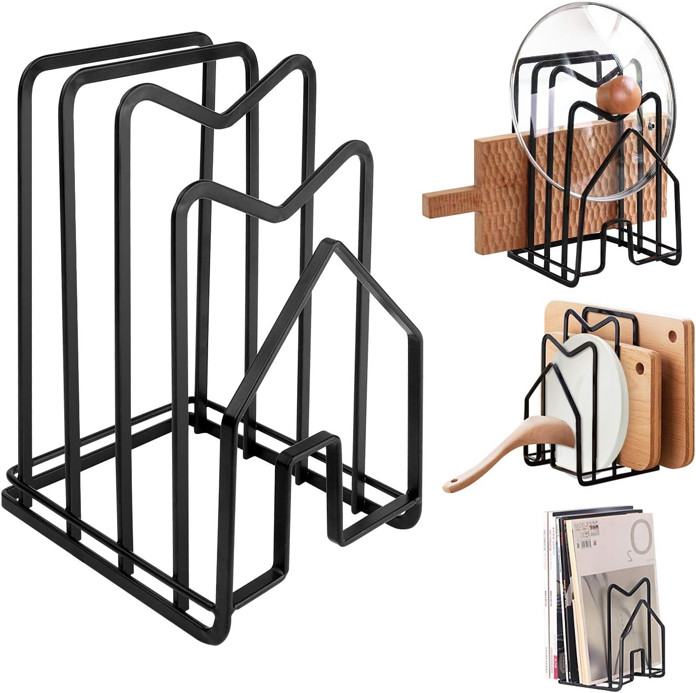 Cutting Board Holder,Cutting Board Organizer Pot Pan Lid Rack,Chopping Board Rack Organizer,Kitchen Countertop Drain Storage Shelf,Dishes Organizer Flat Steel 4.8 X 5.51 X 8.58 In. (Black)