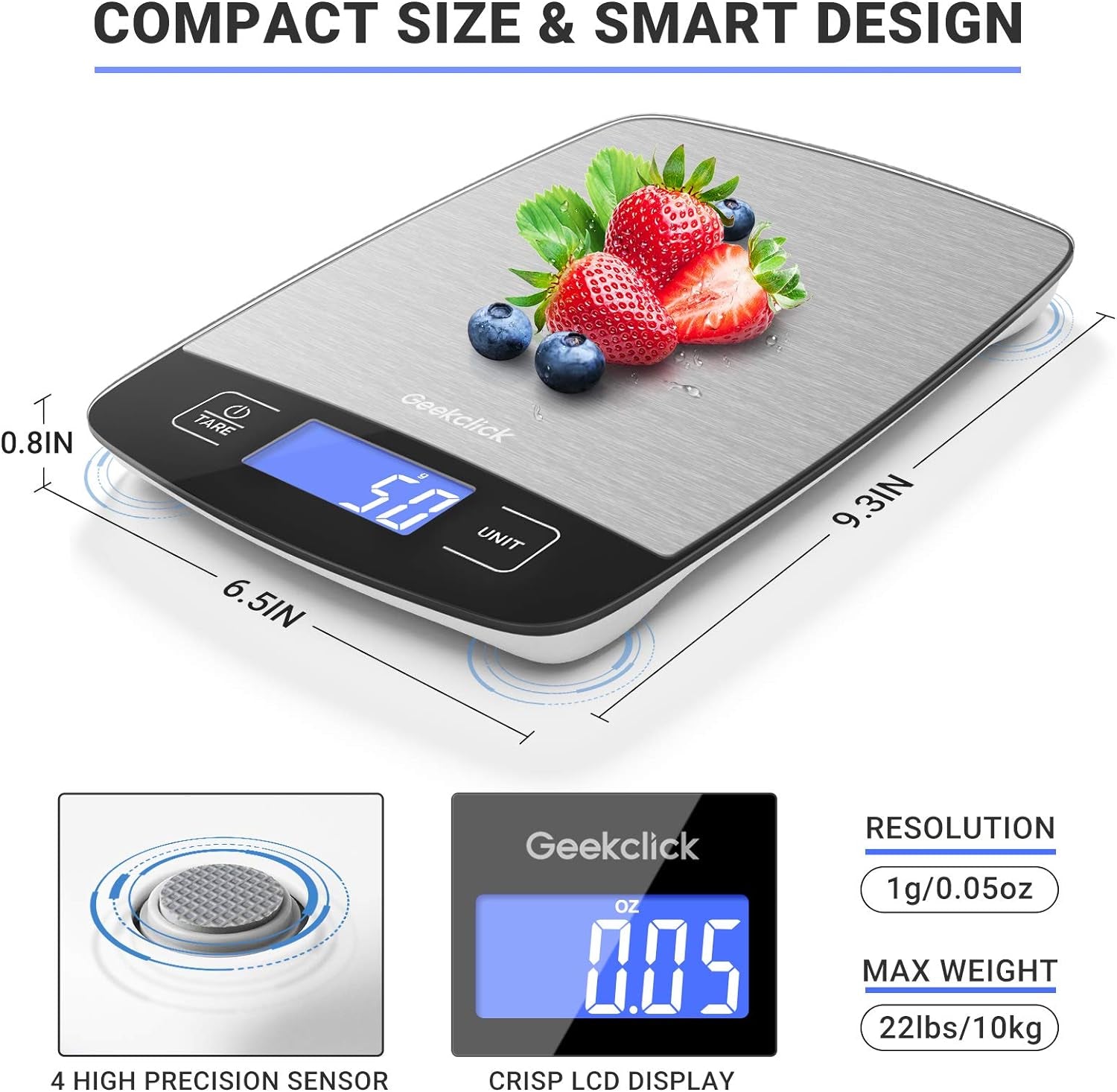 Digital Food Kitchen Scale, Small Scale for Food Weight Grams and Oz/Ounces, Kitchen Tools for Baking,Cooking,Meal Prep,Weight Loss, 1G/0.05Oz Precise Graduation,Easy Clean Stainless Steel