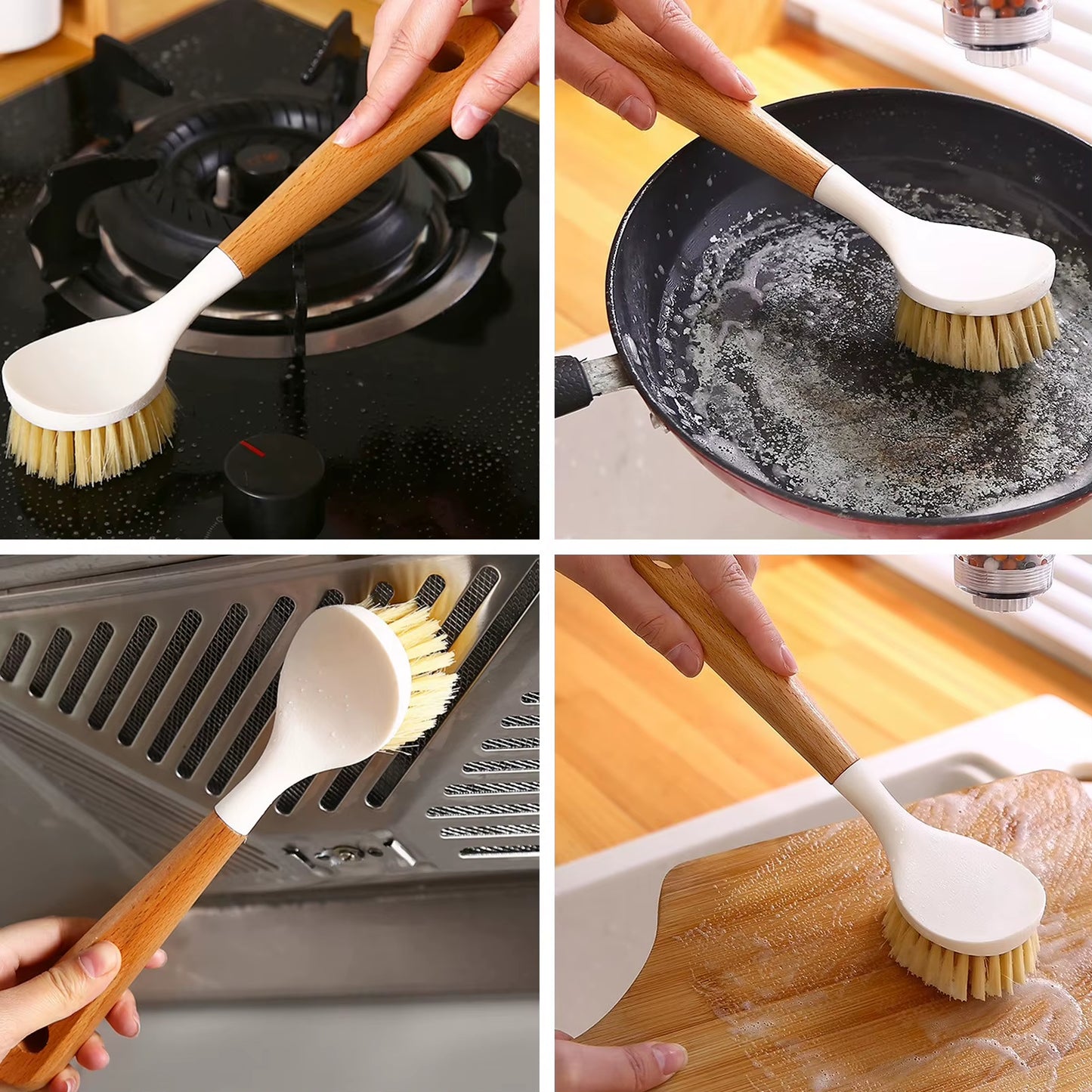 Kitchen Cleaning Brush Natural Bamboo Handle and Sisal Bristles Scrub Brush for Dish Cast Iron Skillet Pots Pans Pot Brush