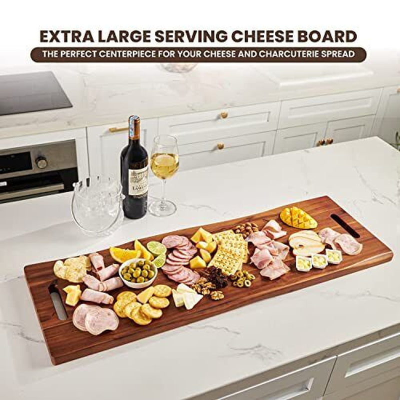 36" Large Charcuterie Board with Handles - Extra Long Wooden Serving Cheese B...