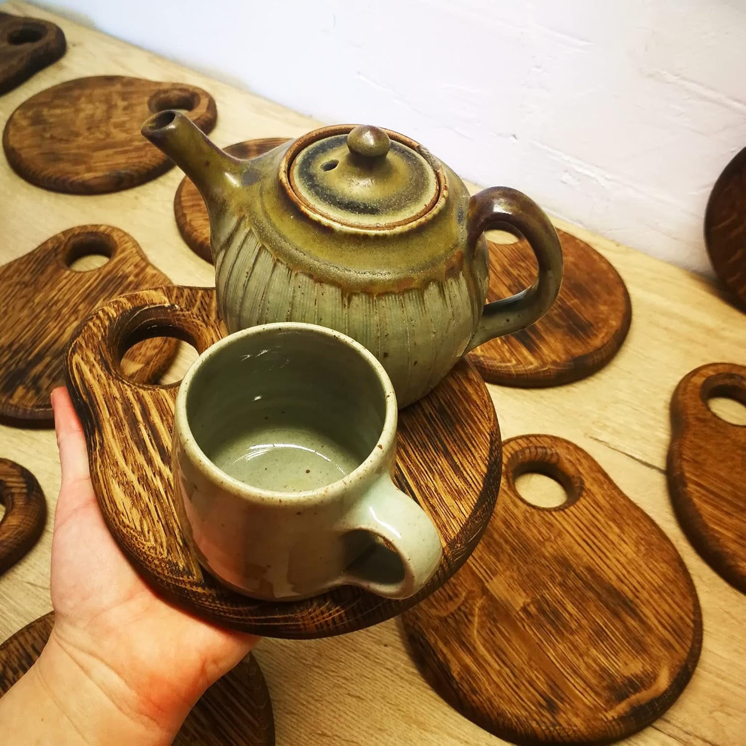 7" Mini Oak Wood Cutting Board + Wooden Trivet - Small Wooden round Serving Board - Model CU-6 by