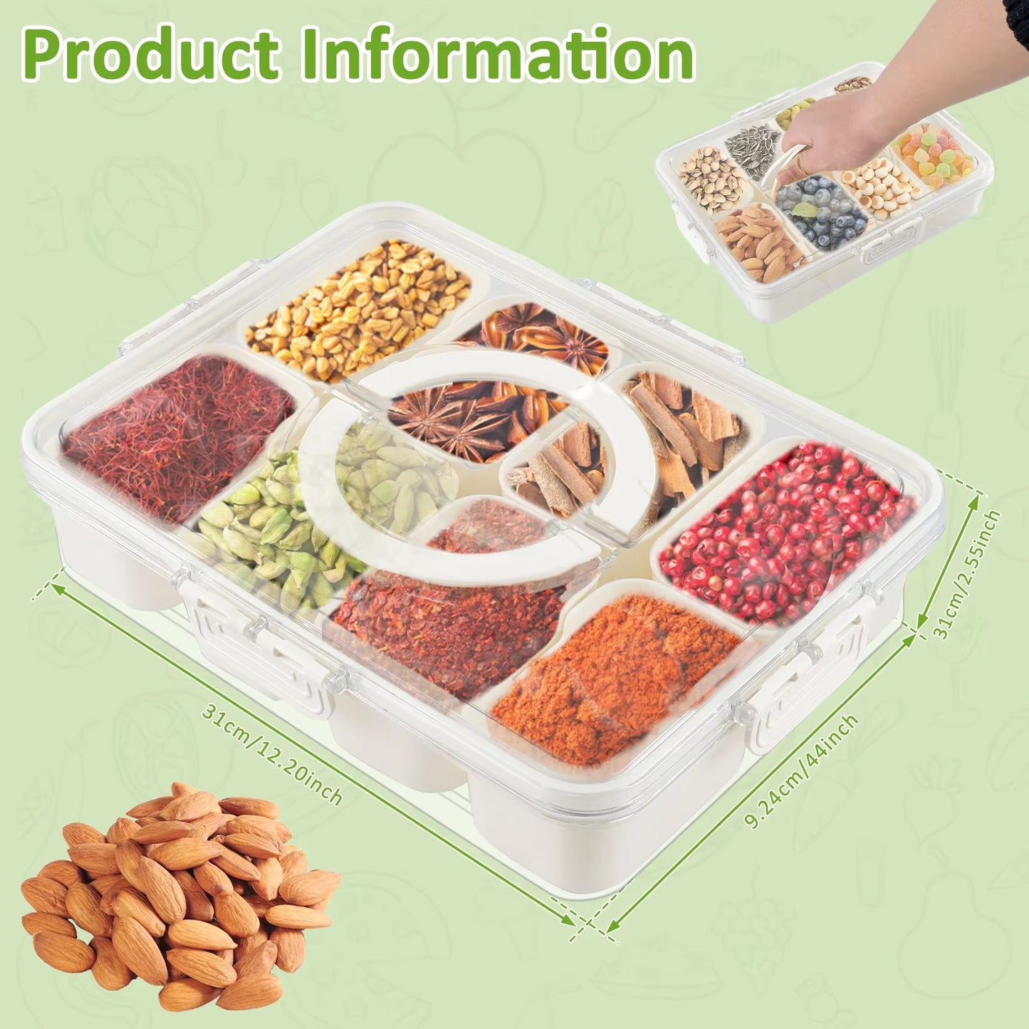 Food Storage Tray Divided Serving Tray with Sealing Lid Rectangular Snack Serving Tray with Push Snap Lock Table Storage KIT