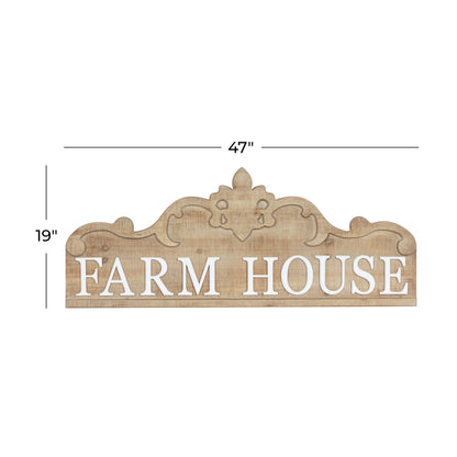 Brown Wood Farm House Sign Wall Decor with Carved Acanthus