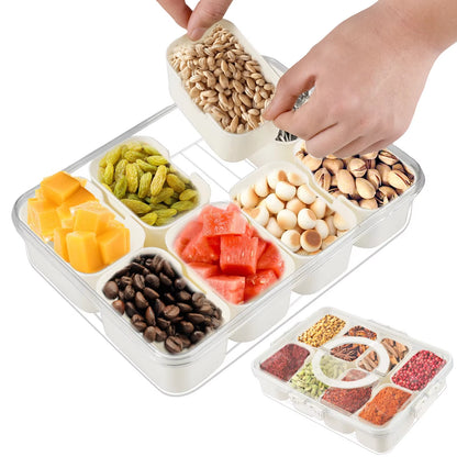 Food Storage Tray Divided Serving Tray with Sealing Lid Rectangular Snack Serving Tray with Push Snap Lock Table Storage KIT