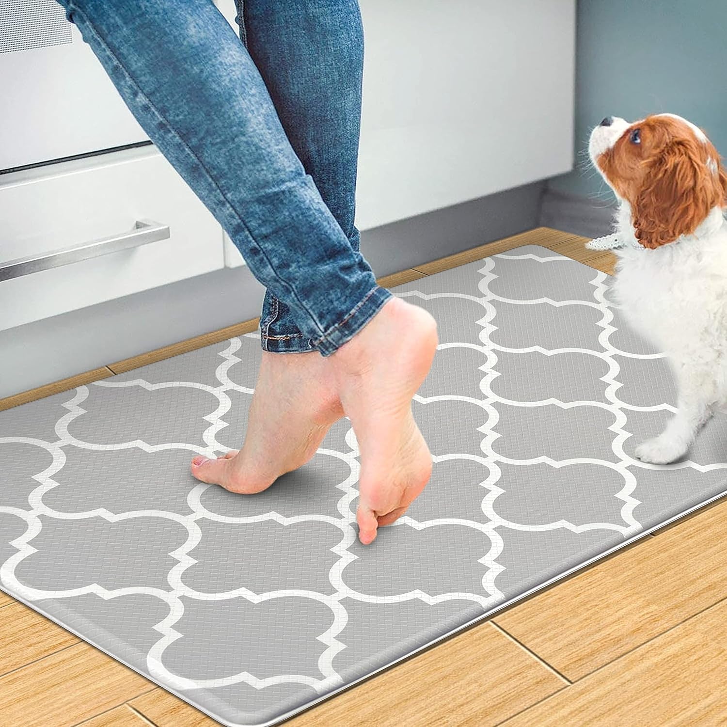 Kitchen Mat Cushioned Anti-Fatigue Floor Mat, 17.7"X30", Waterproof Non-Slip Grey Trellis Kitchen Rug Ergonomic Comfort Standing Mat for Kitchen, Home, Office, Sink, Laundry, Desk