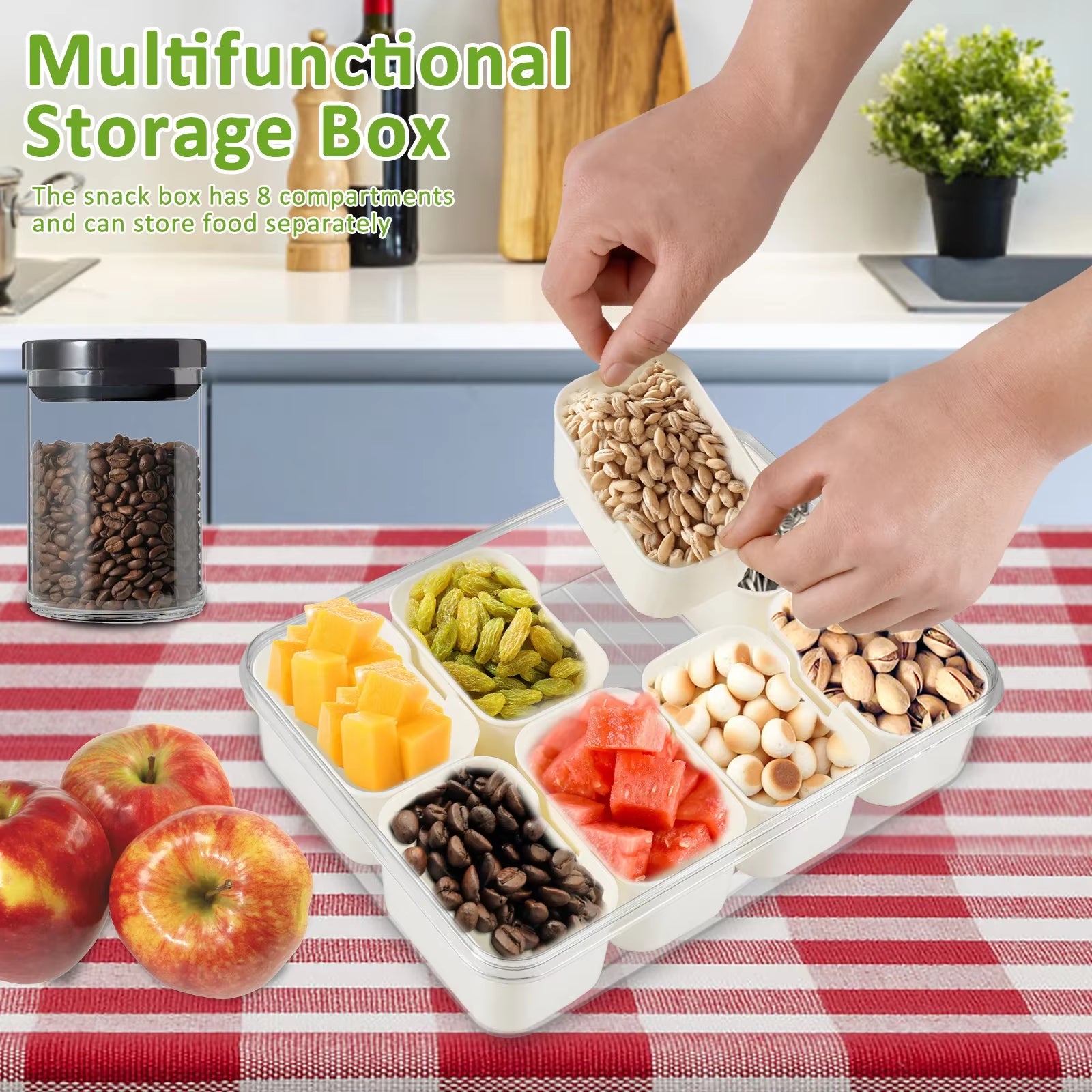 Food Storage Tray Divided Serving Tray with Sealing Lid Rectangular Snack Serving Tray with Push Snap Lock Table Storage KIT