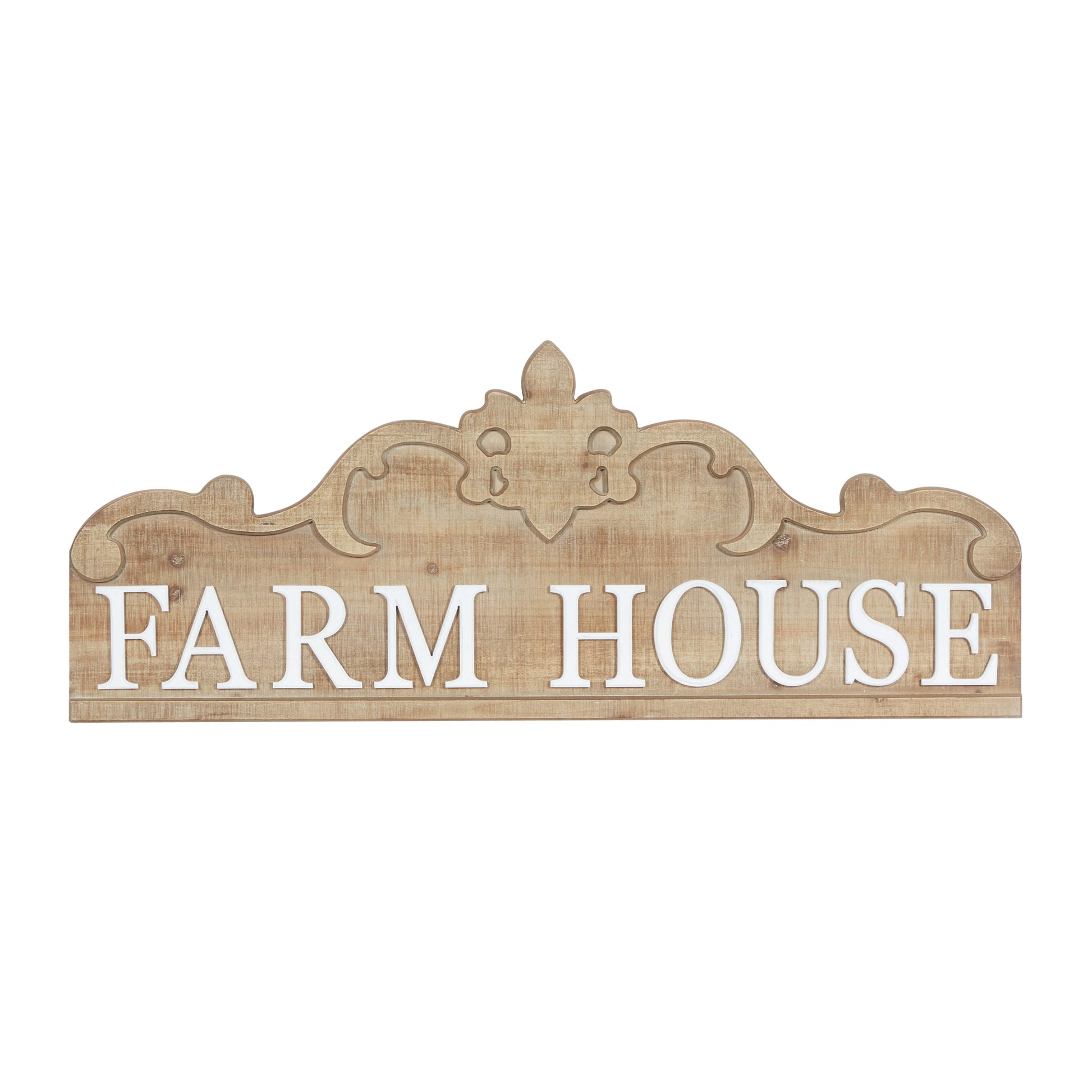 Brown Wood Farm House Sign Wall Decor with Carved Acanthus