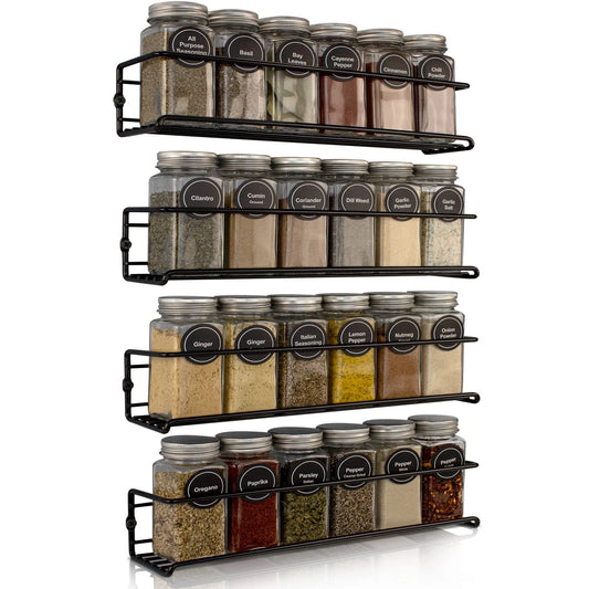 Spice Rack Organizer for Cabinets or Wall Mounts,  4 Tier Hanging Racks, Space Saving Seasoning Organizer for Kitchen Cabinet, Cupboard or Pantry Door, Metal, 11.5"