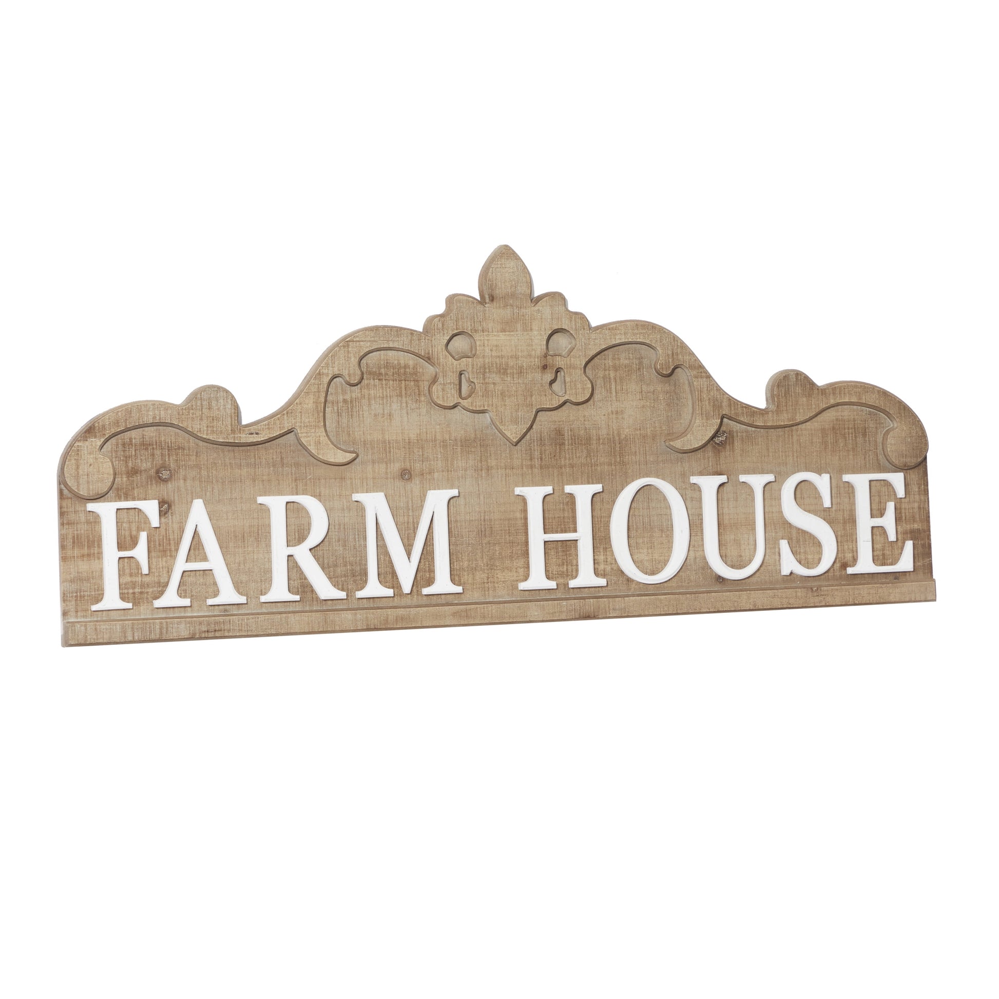 Brown Wood Farm House Sign Wall Decor with Carved Acanthus