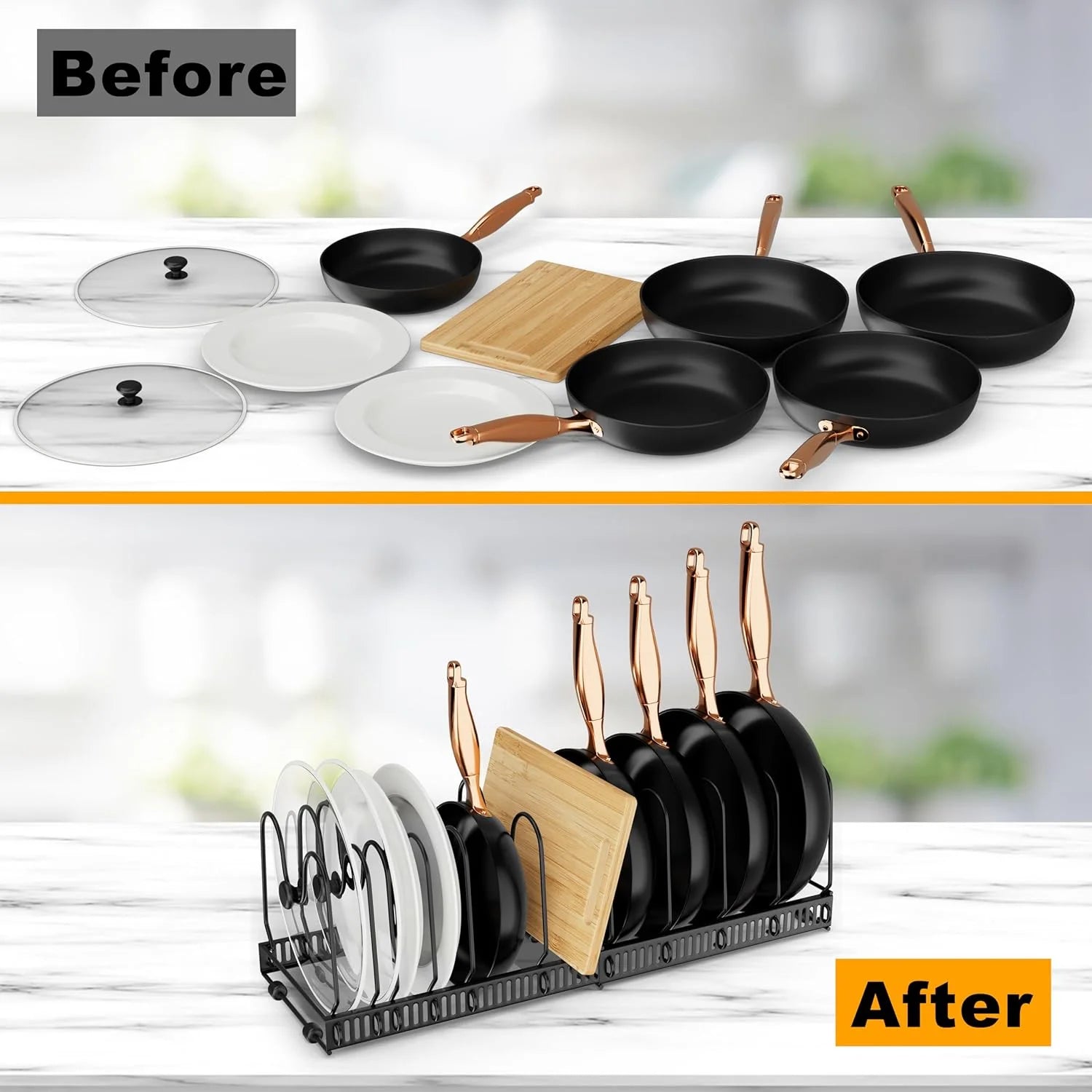 Expandable Pot Lid Organizer, Pots and Pans Lid Rack, Adjustable Pot Lid Holders for Cabinet, Clearance