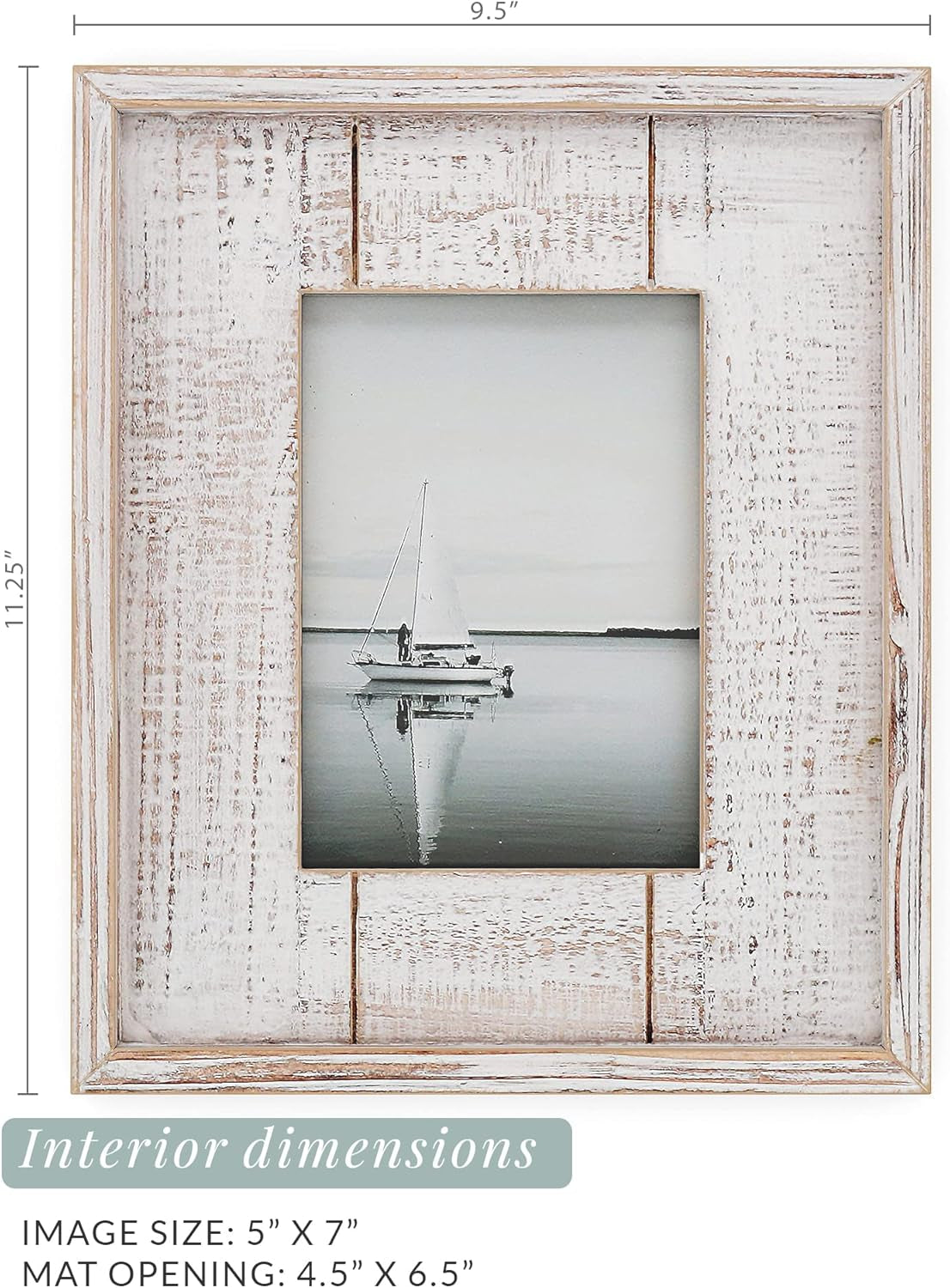 Rustic Wood Picture Frame – Farmhouse or Coastal Beach Theme Wooden Photo Frame, Distressed White (5" X 7" / 2 Frames)