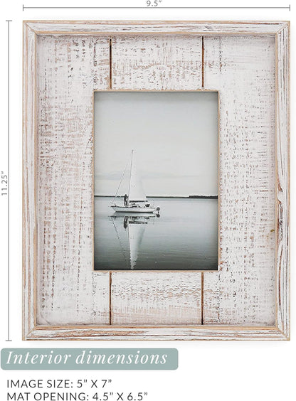 Rustic Wood Picture Frame – Farmhouse or Coastal Beach Theme Wooden Photo Frame, Distressed White (5" X 7" / 2 Frames)