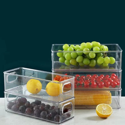 Refrigerator Organizer Bin Stackable Food Fridge Storage Box with Handle Clear Plastic Food Freezer Pantry Kitchen Organizer