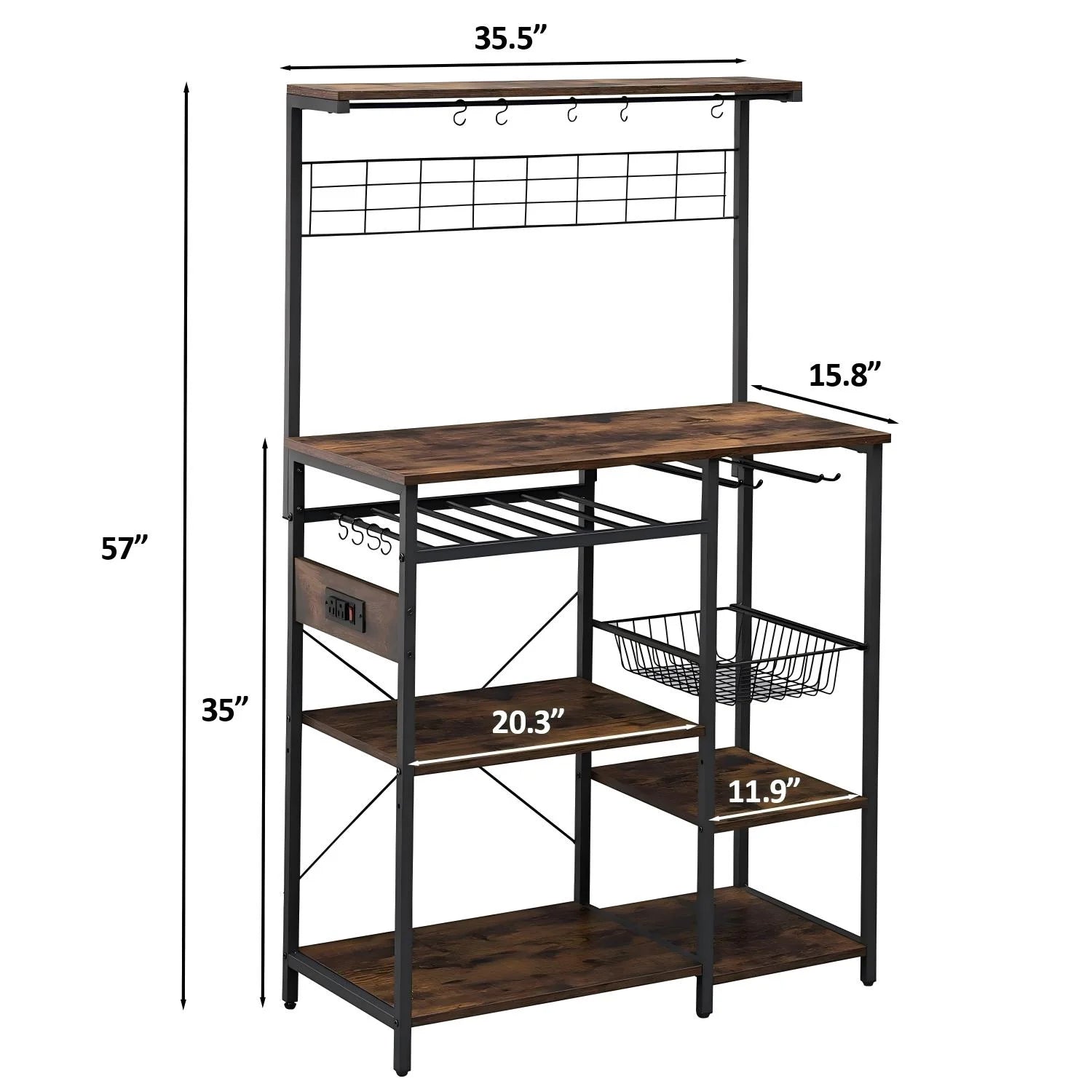 Pantry Cart Microwave Stand with Storage,  60"Coffee Bar Station Kitchen Island Baker Rack for Kitchen, Vintage Brown