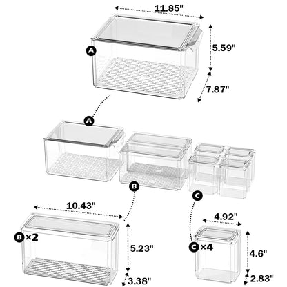 Set of 7 Fridge Organizer Refrigerator Organizer Bins with Lids, Fridge Organization and Storage Clear Containers, Stackable Plastic Pantry Storage Bins for Fruits, Vegetable, Food, BPA Free