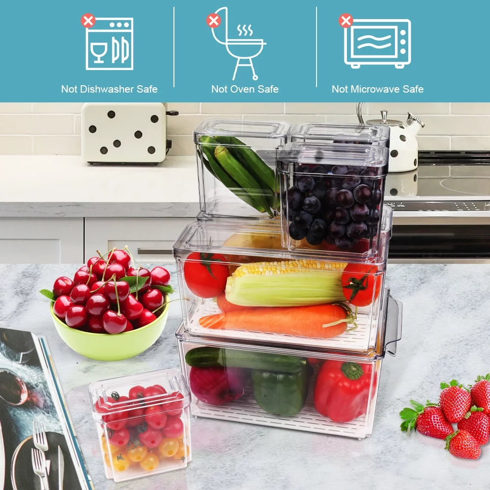 Set of 7 Fridge Organizer Refrigerator Organizer Bins with Lids, Fridge Organization and Storage Clear Containers, Stackable Plastic Pantry Storage Bins for Fruits, Vegetable, Food, BPA Free