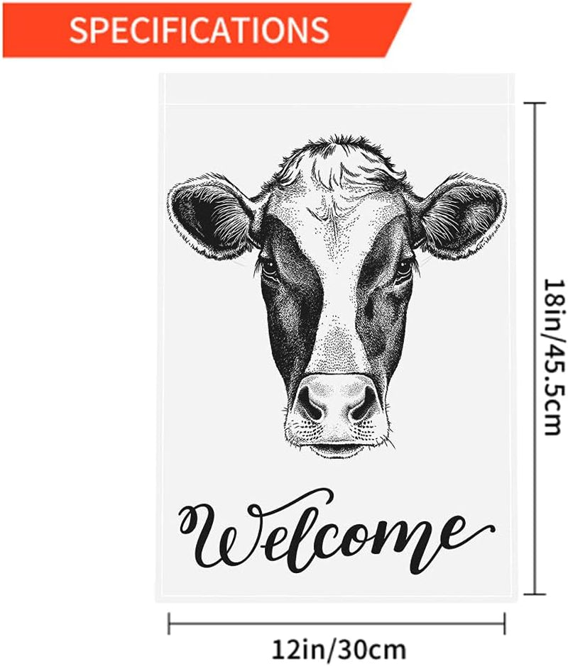 Cow Welcome Garden Flag 12.5X18 Inch Milk Cow Head Sketch Yard Flag Burlap Banners Vertical Double Sided for Farm House Outside